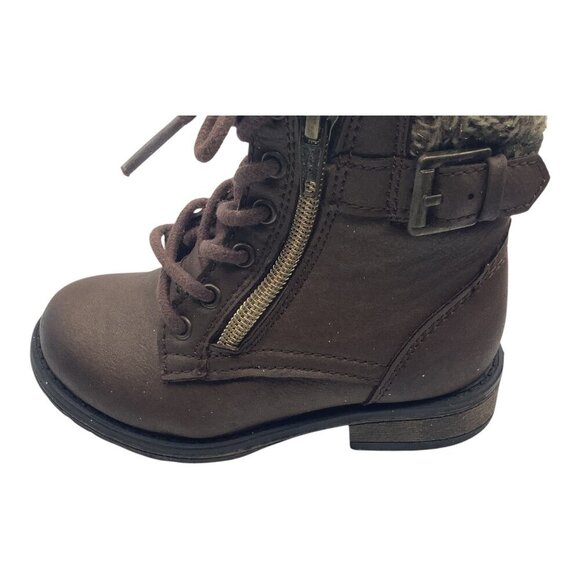 Wonder Nation Boots Toddler Girls Sz 8 Brown Lace Up W/ Side Zipper & Knit Cuff - Picture 4 of 12